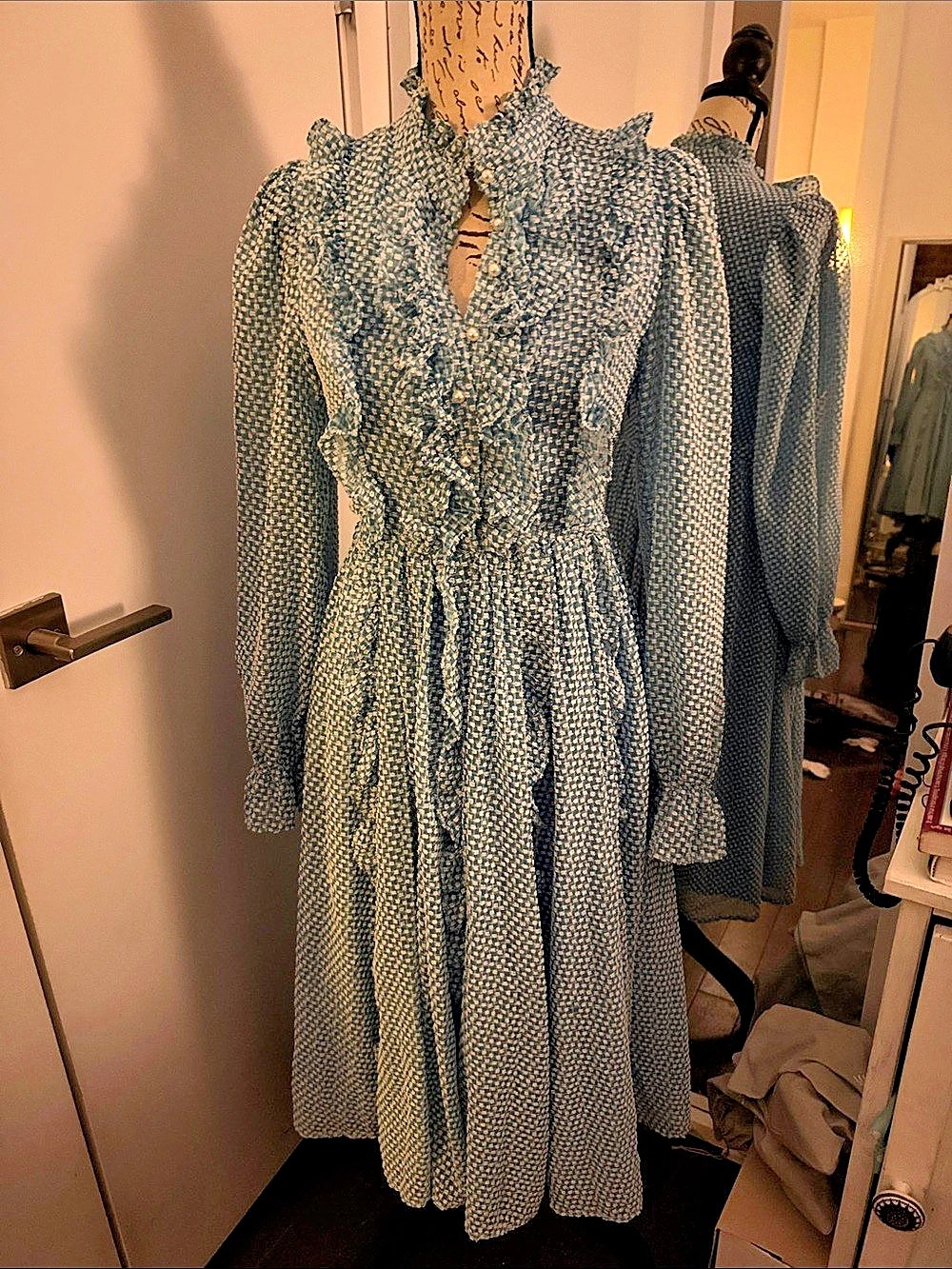 Sister Jane Polka Dot Midi Dress in Blue & White Size XS Like New
